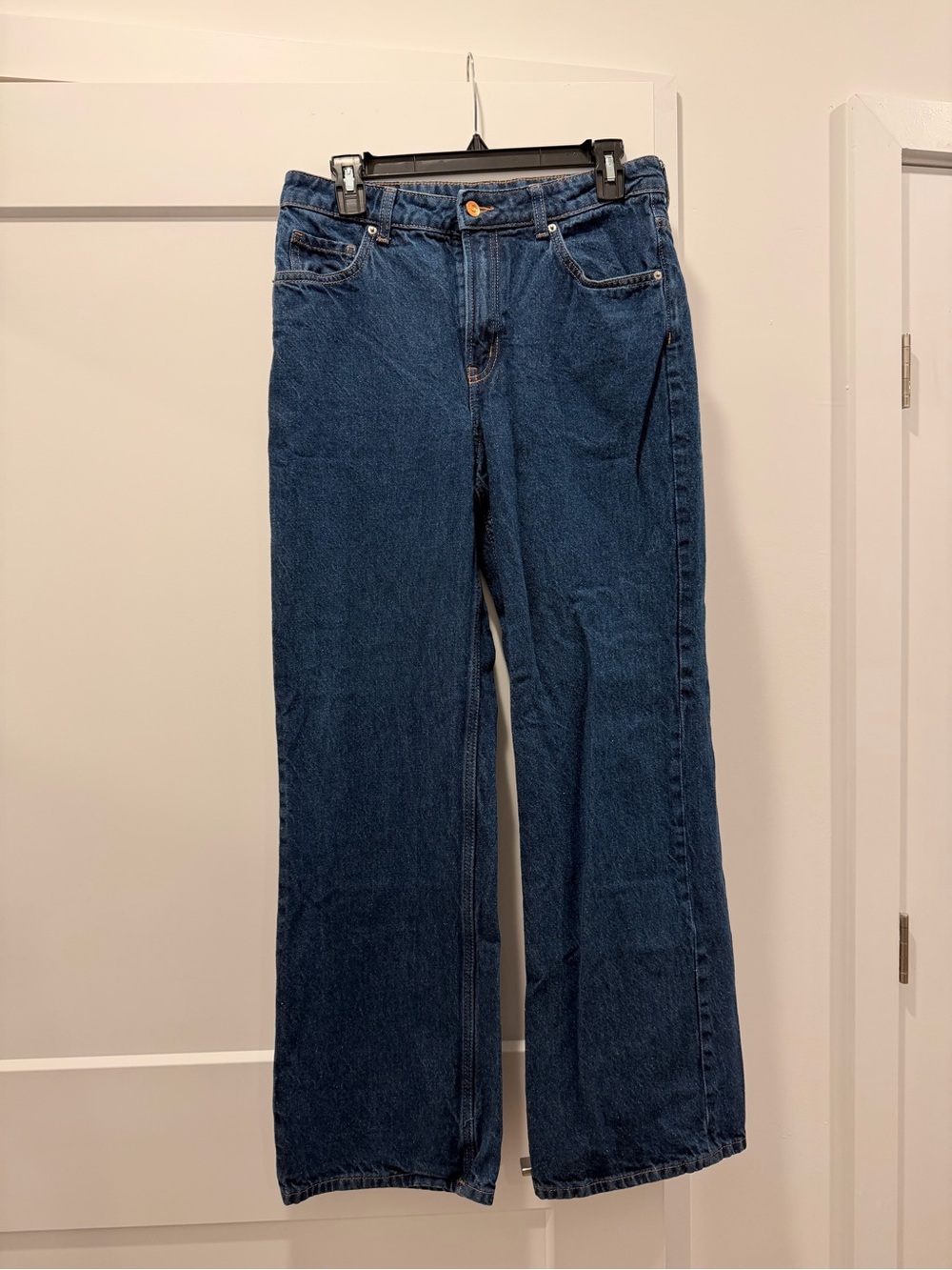 H&M Dark Blue High-Rise Wide Leg Jeans